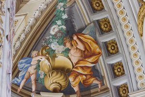 Efebi alati, sala centrale con affreschi di Domenico e Giuseppe Valeriani, residenza di caccia, di Filippo Juvarra, Stupinigi, Piemonte, Italia da Giuseppe and Valeriani Domenico Valeriani