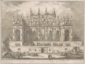 La Seconda Macchina per la Chinea del 1764: Una magnifica galleria illuminata di notte da Giuseppe Vasi, after Giuseppe Palazzi, after Paolo Posi
