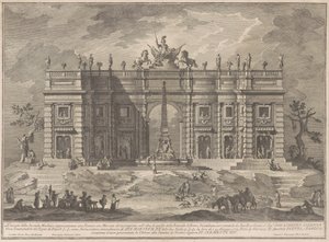 La Seconda Macchina per la Chinea del 1772: Una Piazza con un Mercato del Gioco e la Fontana del Pantheon da Giuseppe Vasi, after Giuseppe Palazzi, after Paolo Posi