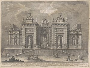 La Seconda Macchina per la Chinea del 1774: Una Villa con Monumenti Antichi e un Gioco di "Giostra" da Giuseppe Vasi, after Giuseppe Palazzi, after Paolo Posi