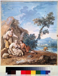 Tre contadini che riposano sulla riva di un fiume da Giuseppe Zais