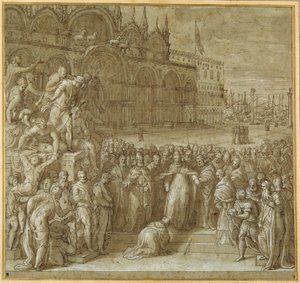 La riconciliazione tra Papa Alessandro III e Federico Barbarossa, alla presenza del Doge Sebastiano Ziani da Giuseppe della Porta Salviati