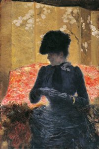 Donna sul divano rosso da Giuseppe or Joseph de Nittis