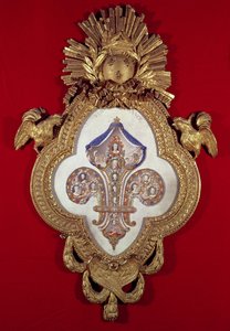 Il fiore di Francia, albero genealogico con tredici ritratti di Luigi XV (1710-74) e dei suoi discendenti in una cornice a forma di giglio, 1765 (oro e smalto)