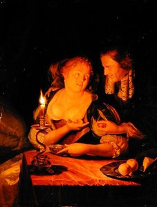 Un gentiluomo offre un anello a una signora da Godfried Schalcken