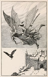 Il compagno di viaggio volò dietro di lei, da Fiabe di Hans Anderson, pub. 1919 da Gordon Browne