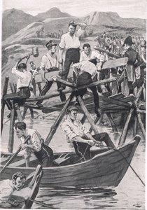 La costruzione del ponte sul Guadiana, 3 aprile 1811, illustrazione da 