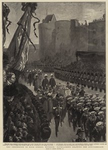 La processione in High Street, Windsor, Bluejackets che trainano il carro armato da Gordon Frederick Browne