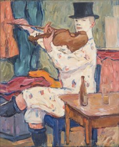 Un clown che suona il violino