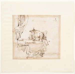 Studioso seduto a un tavolo su cui riposa un grande libro da Govaert (attr. to) Flinck
