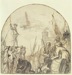 Brinio sollevato sul suo scudo dai suoi guerrieri da Govaert Flinck