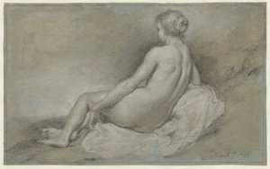 Nudo femminile seduto, visto di schiena