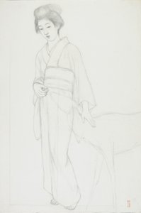 Disegno di donna che accarezza un cervo da Goyo Hashiguchi