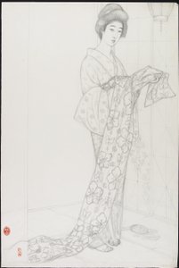 Disegno preparatorio per Donna in biancheria intima kimono