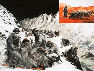 Una carovana di cammelli accampata sulle montagne del Pamir da Graham Coton
