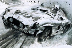 Stirling Moss (guazzo su carta) da Graham Coton