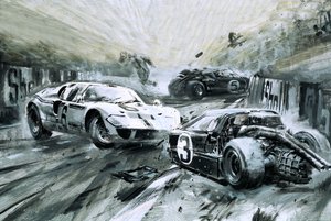 La gara di Le Mans nel 1967 (gouache su carta)