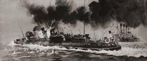 Impegno navale della Prima Guerra Mondiale non identificato (gouache su carta)