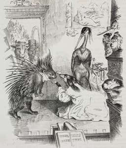 Cane e porcospino, caricatura di Jean-Jacques Grandville (1803-1847), litografia di Giovanni Mariani da Poliorama Pittoresco, n. 38, 30 aprile da Grandville