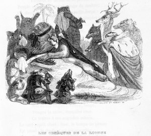 Il funerale della leonessa - in "Favole di La Fontaine" ill. di Grandville da Grandville