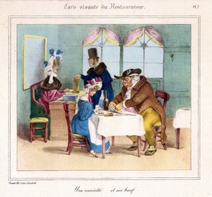 La carta vivente del ristorante: Un debole e un manzo. 1831-32 (litografia) da Grandville