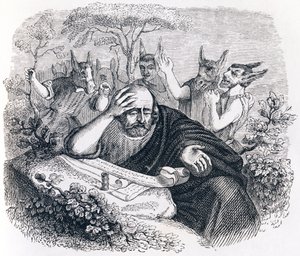Democrito (460-370 a.C.) e gli Abderitani. (Lettera di Ippocrate) - Favole di La Fontaine da Grandville