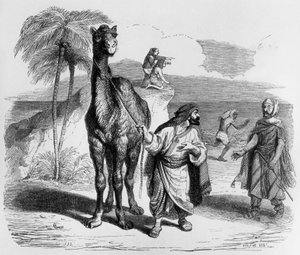 Favola di La Fontaine: il cammello e i bastoni galleggianti (incisione di J.J. Grandville, c. 1838-40)