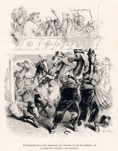 Il carnevale dei cavalli. Vignette illustrate da JJ Granville. Incisione firmata Tamisier nella parte intitolata "Voyage d