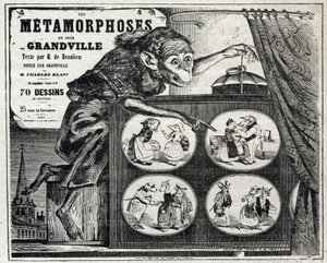 Letteratura. La Metamorfosi Quotidiana, del caricaturista Jean Jacques Grandville. Poster, Francia