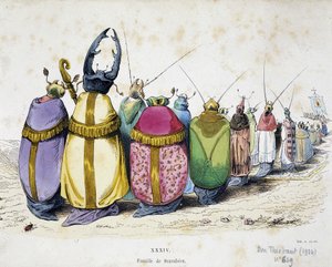 Processione di scarabei vestiti da chierici (caricatura anticlericale di Granville da 
