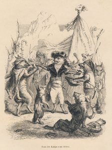 Rivoluzione dei lupi e libertà e diritto del lupo. Vignette illustrate da JJ Granville. Incisione firmata Godard nella parte intitolata "Voyage d