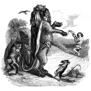 Il leone e il topo: favola di La Fontaine illustrata da Grandville
