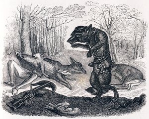 Il lupo e il cacciatore - Favole di La Fontaine da Grandville