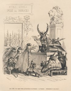 Voti di matrimonio di insetti. Vignette illustrate da JJ Granville. Incisione firmata Godard nella parte intitolata "Le avventure di una farfalla" scritto da PJ Stahl in "Scene della vita privata e pubblica degli animali". Parigi, J. Hetzel e Paulin da Grandville