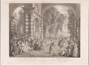 Compagnia elegante su una terrazza con vista su un parco da Gérard Jean Baptiste Scotin (II)