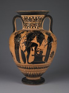 Anfora attica a figure nere con Eracle che porta il cinghiale di Erimanto, c.510 a.C. (terracotta)