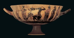 Coppa siana a figure nere attiche raffigurante Teseo e il Minotauro, 560-550 a.C. da Greek
