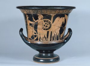 Cratere a calice a figure rosse attico raffigurante un oplita che parte per la guerra (ceramica)