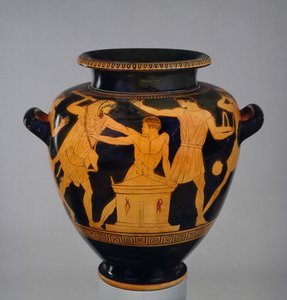 Stamnos a figure rosse attiche decorato con Eracle e Busiride, il re d