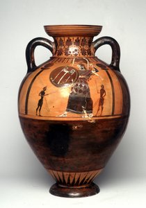 Vaso a figure nere raffigurante Atena che brandisce uno scudo e una lancia, 550 a.C. (ceramica)