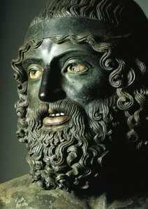 Dettaglio della testa della Statua A o del Giovane dei Bronzi di Riace da Greek
