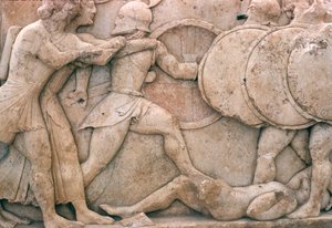Combattimento fuori Troia, fregio dal Tesoro di Siphnos, c.525 a.C.