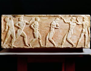 Civiltà greca, Stele che raffigura atleti in palestra, dalla necropoli di Kerameikos ad Atene, Grecia, 510 a.C. da Greek