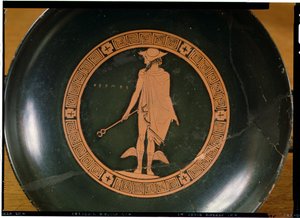 Coppa a figure rosse greca, raffigurante il dio Hermes da Greek