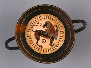 Kylix a figure nere laconiche attribuito al pittore Hunt, c.540 a.C. (terracotta) da Greek