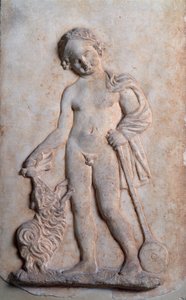 Magna Grecia: bambino che gioca, rilievo in marmo, V secolo a.C. da Greek