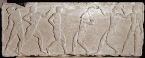 Bassi rilievi in marmo di un kouros funerario rappresentante sei atleti. 510-500 a.C. Dall