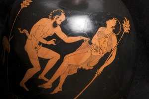 Dettaglio di un lekythos a figure rosse (terracotta) da Greek School