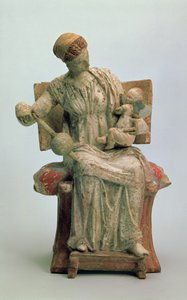 Figurina di Afrodite che gioca con Eros, da Tanagra, fine IV secolo a.C. (terracotta) da Greek School