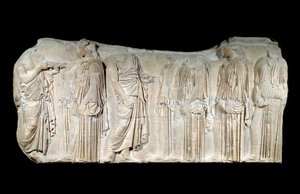 Arte greca: frammento del fregio del Partenone: processione della festa delle Grandi Panatenee: autorizzatori ed ergastine. Periodo classico. Parigi, Museo del Louvre da Greek School